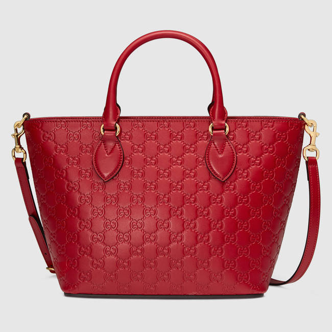 Authentic Gucci Signature Leather Tote Bag 432124 Red